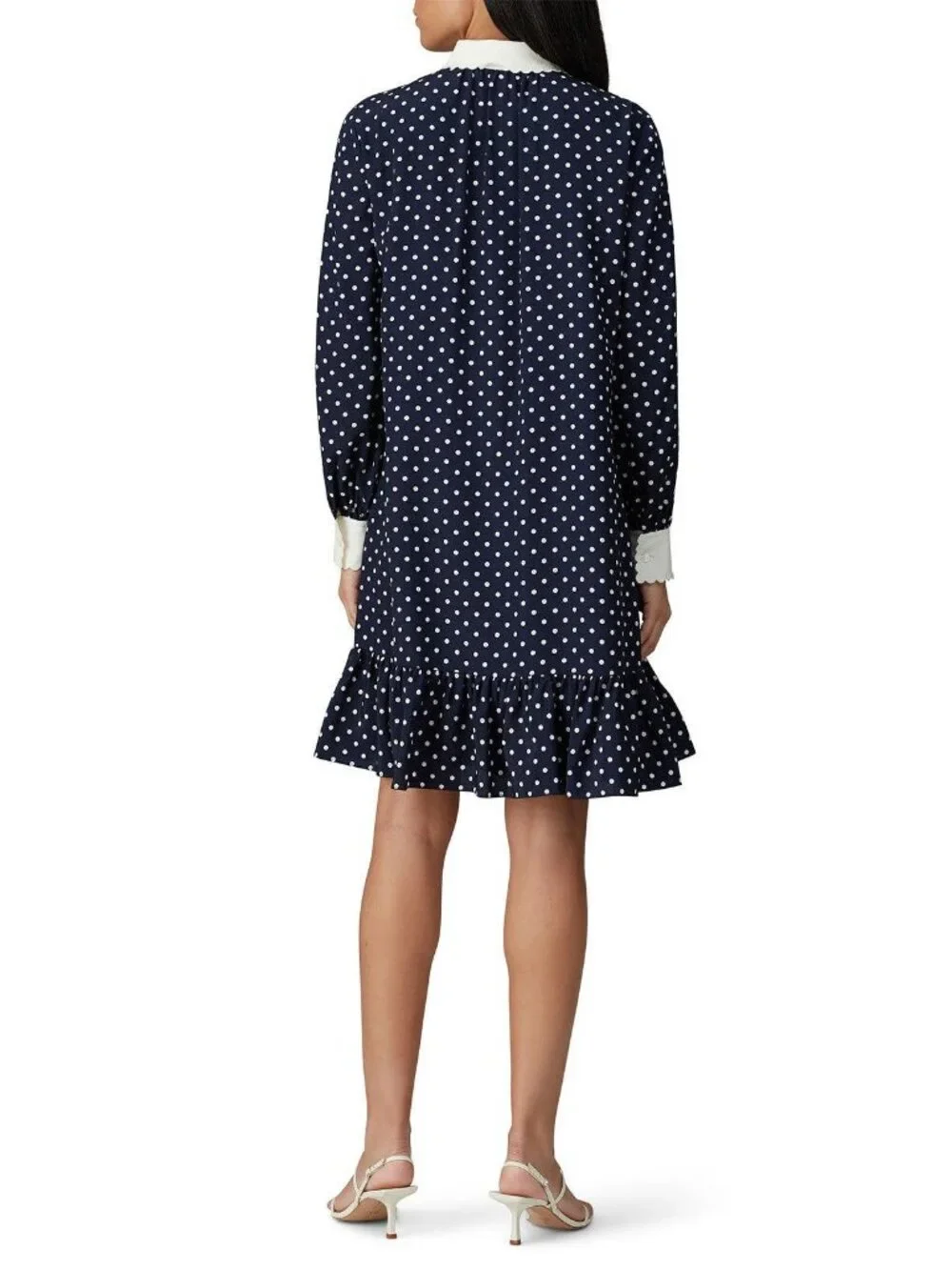 Tory Burch Cora Navy Blue White Polka Dot Silk Shirt Dress Women's Size 8